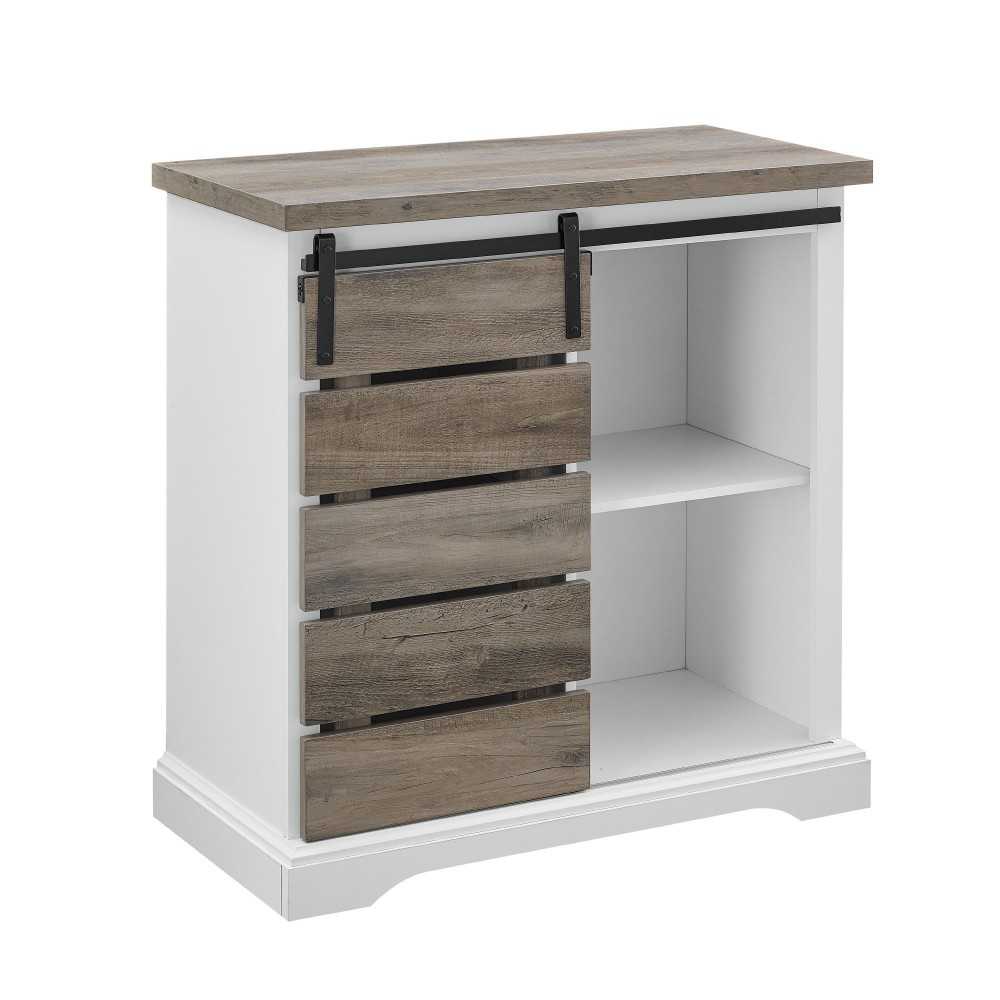 Alba 32" Two-Tone Sliding Slat Door Accent Cabinet - Solid White/Gray Wash