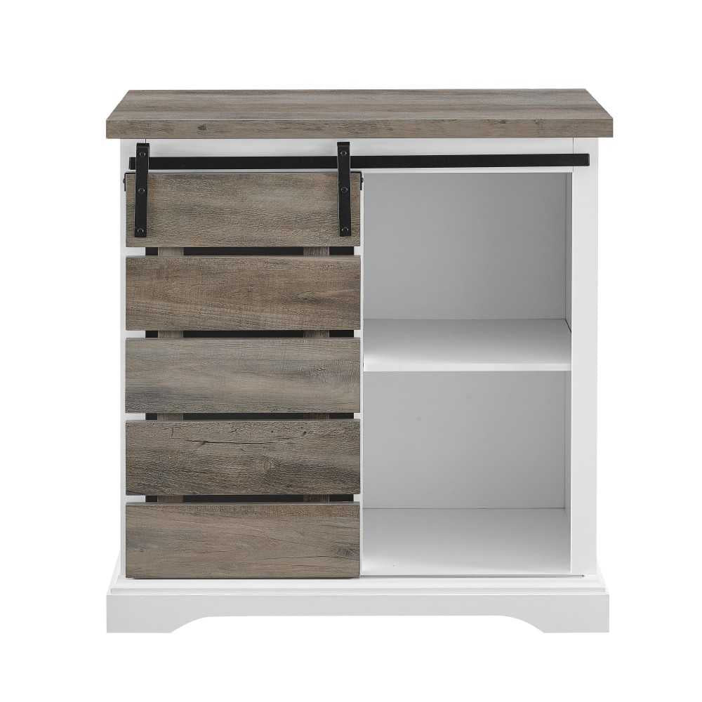 Alba 32" Two-Tone Sliding Slat Door Accent Cabinet - Solid White/Gray Wash