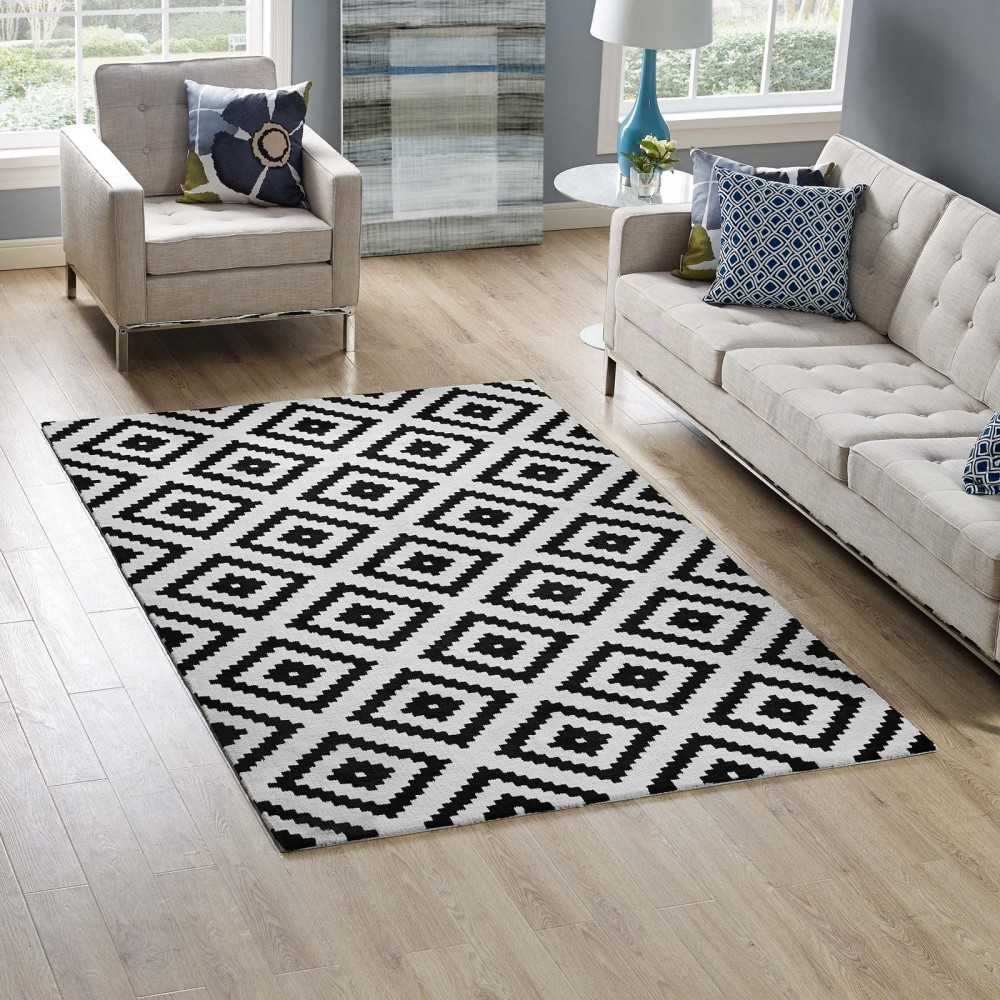 Alika Abstract Diamond Trellis 5x8 Area Rug, Black and White