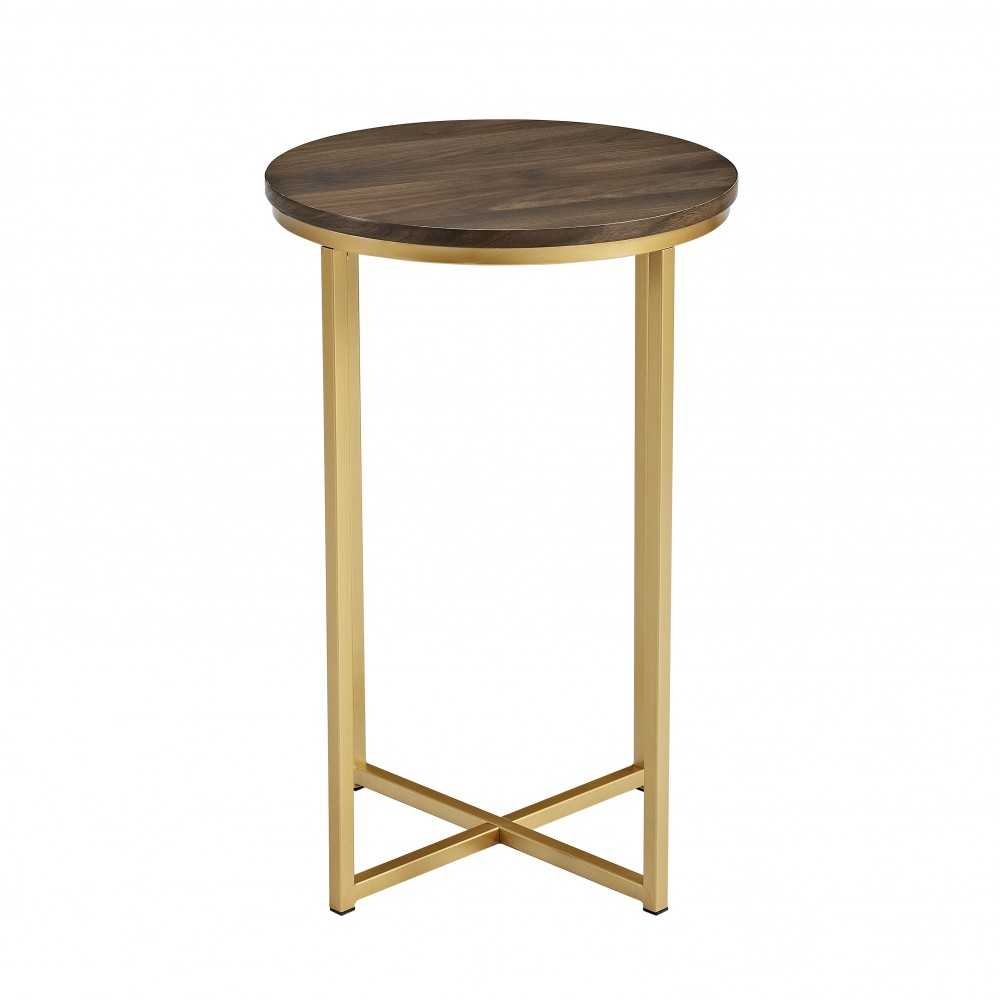 Alissa 16" Glam Round Side Table - Dark Walnut/Gold