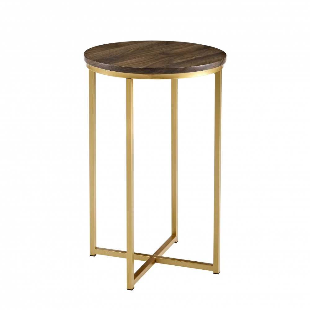 Alissa 16" Glam Round Side Table - Dark Walnut/Gold