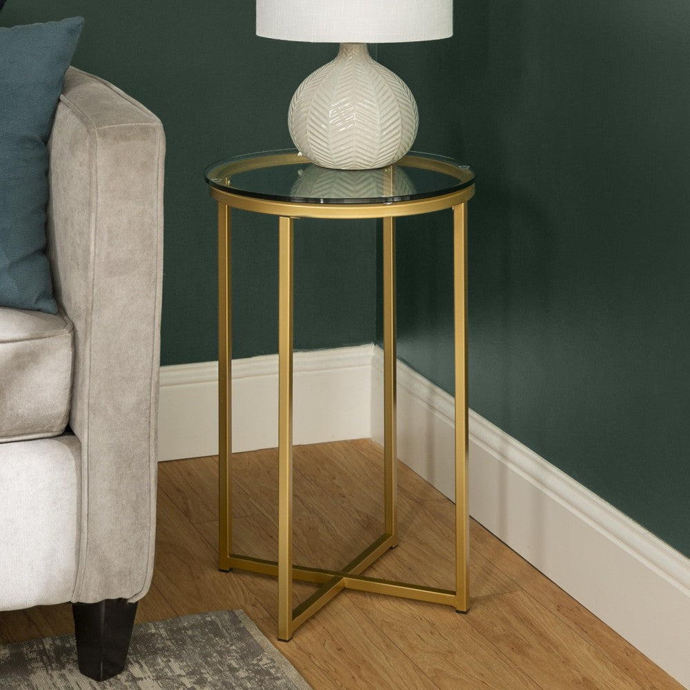 Alissa 16"Glam Round Side Table - Glass/Gold
