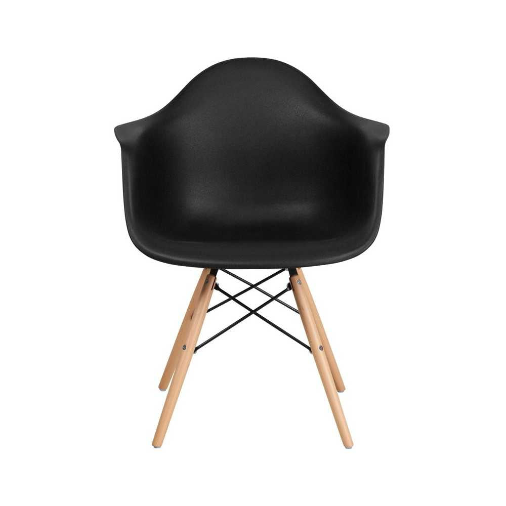 Alonza Series Black Plastic Chair with Wooden Legs