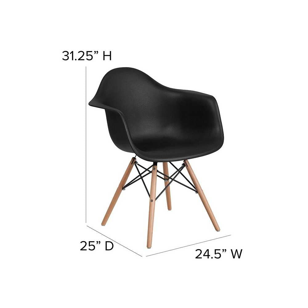 Alonza Series Black Plastic Chair with Wooden Legs