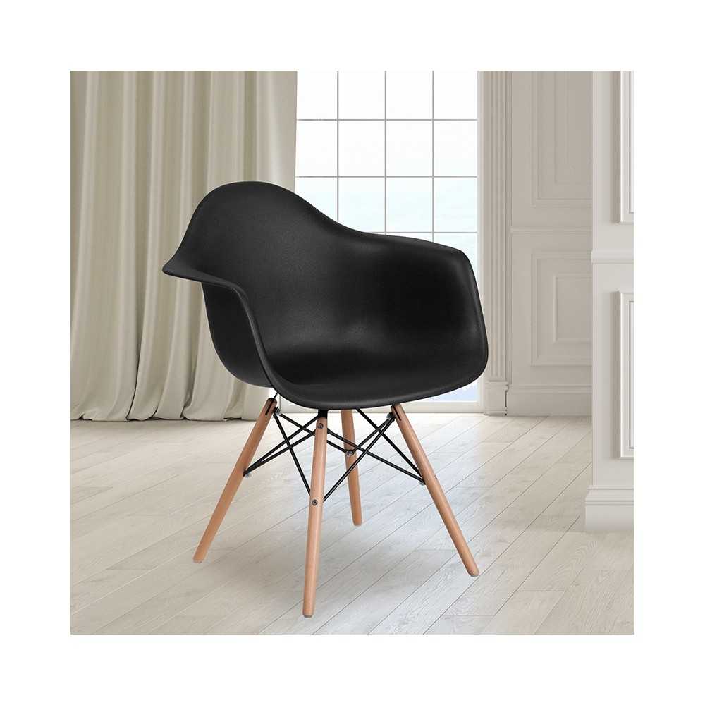 Alonza Series Black Plastic Chair with Wooden Legs