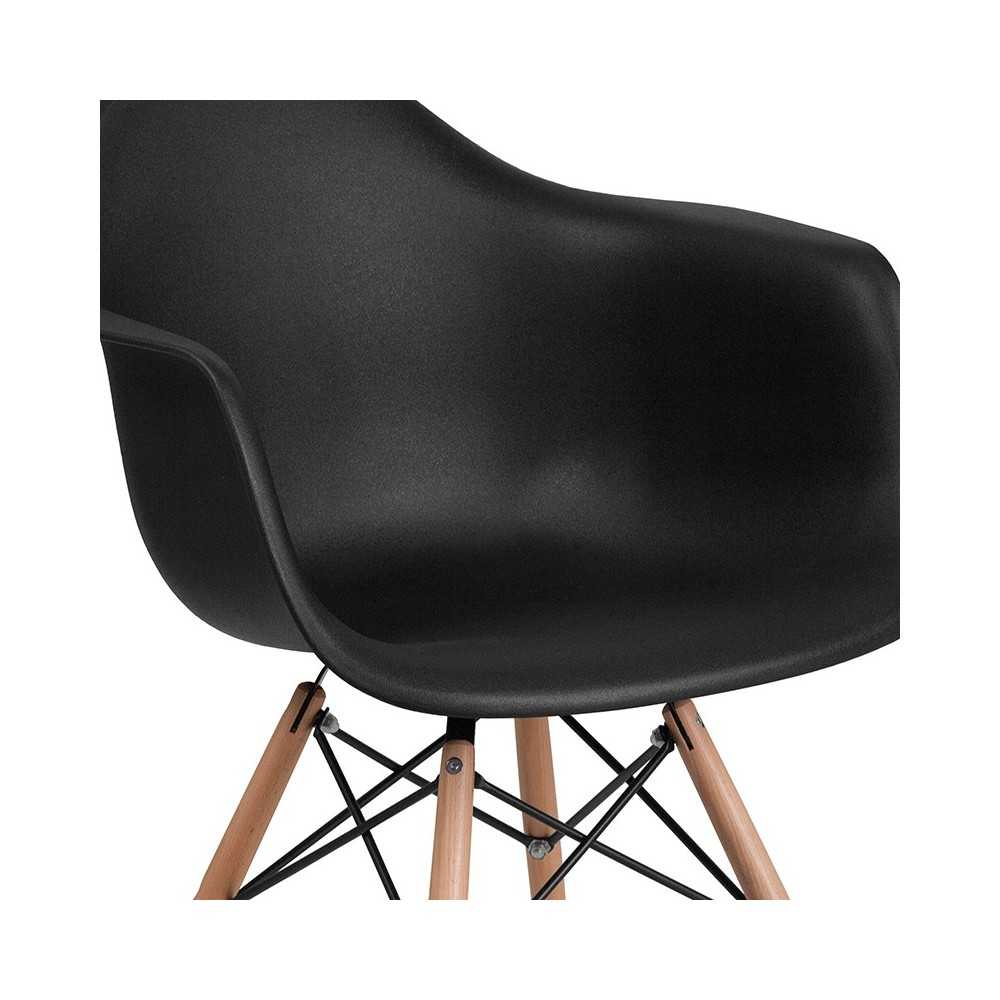 Alonza Series Black Plastic Chair with Wooden Legs