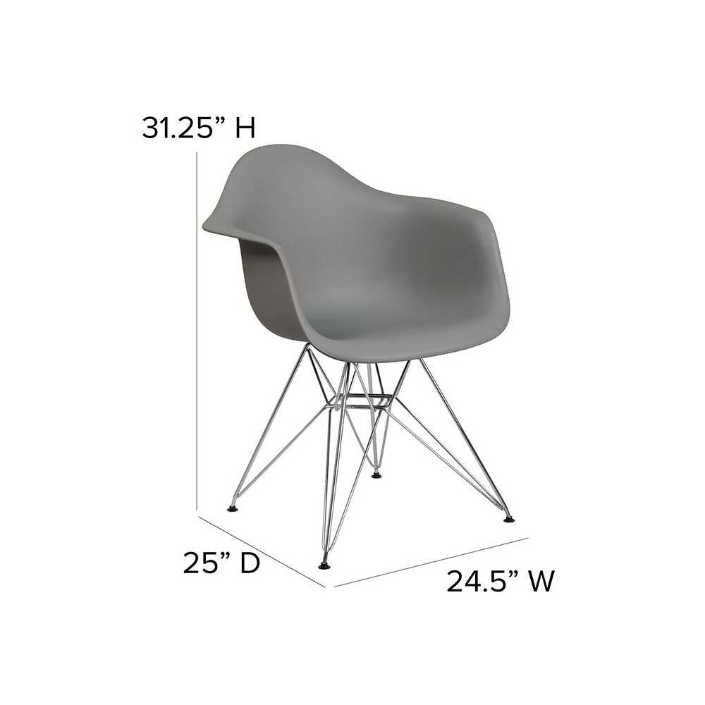 Alonza Series Moss Gray Plastic Chair with Chrome Base