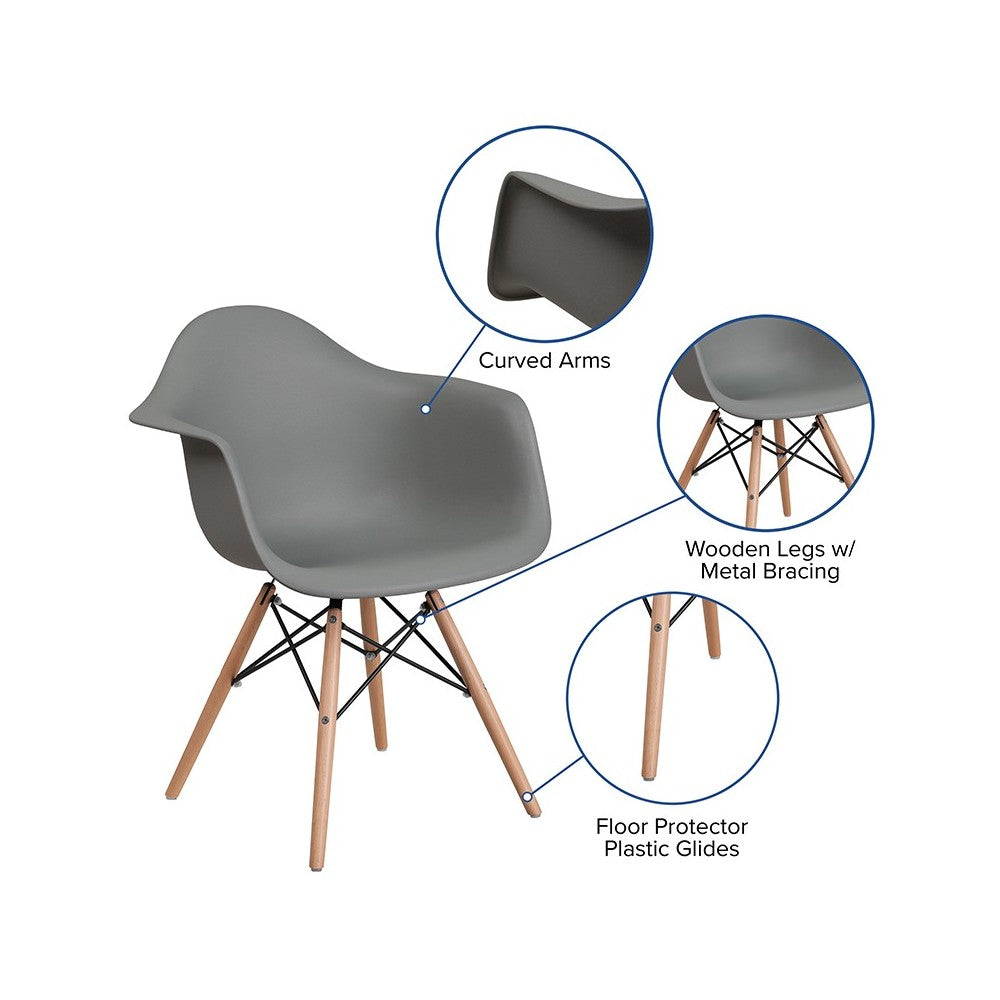 Alonza Series Moss Gray Plastic Chair with Wooden Legs