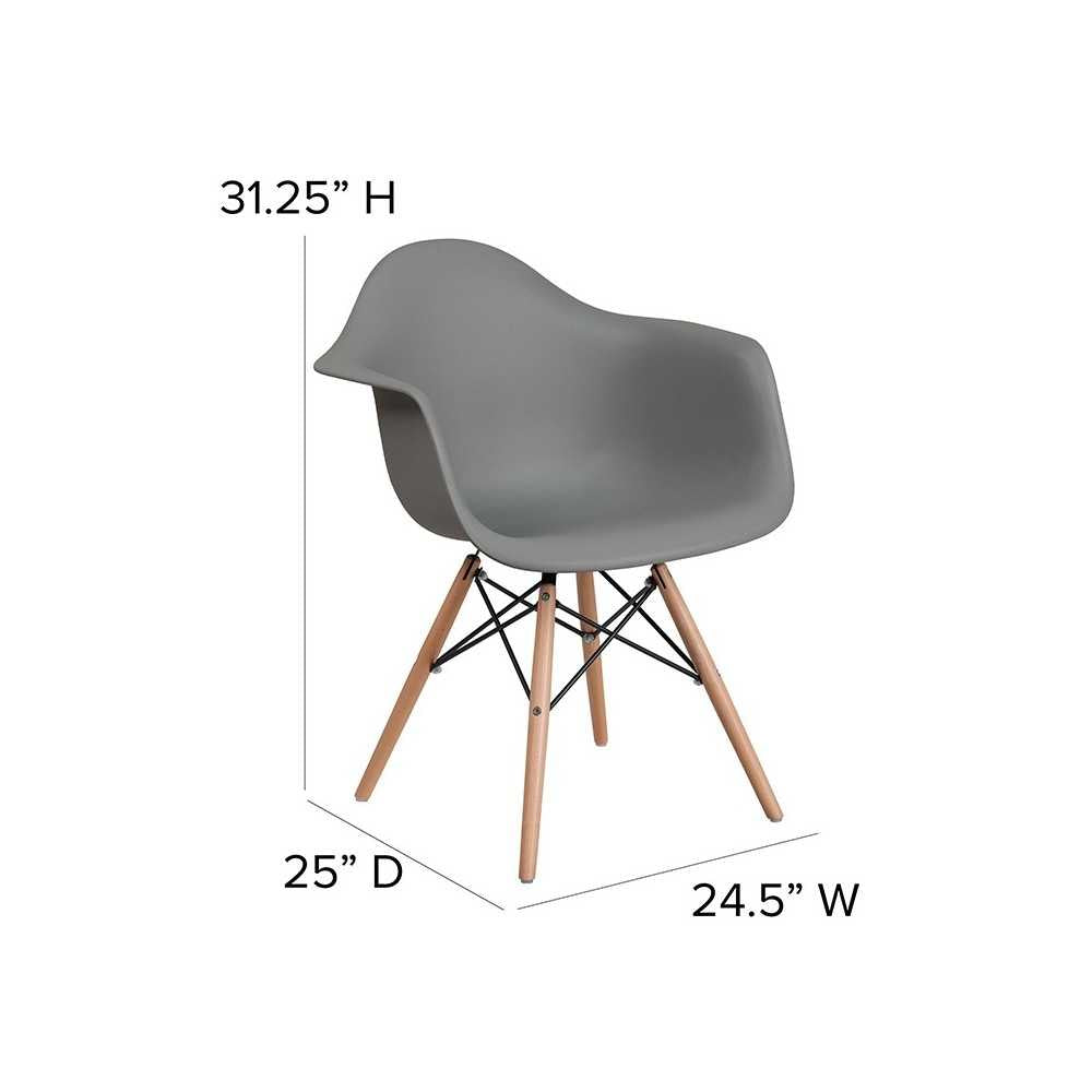 Alonza Series Moss Gray Plastic Chair with Wooden Legs