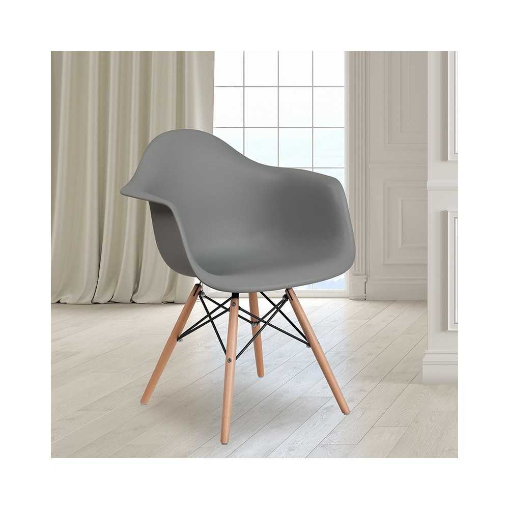 Alonza Series Moss Gray Plastic Chair with Wooden Legs