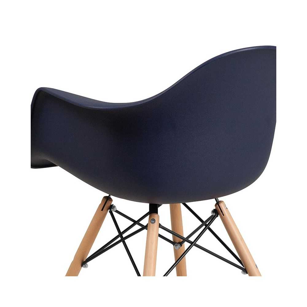 Alonza Series Navy Plastic Chair with Wooden Legs