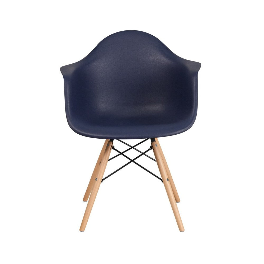 Alonza Series Navy Plastic Chair with Wooden Legs