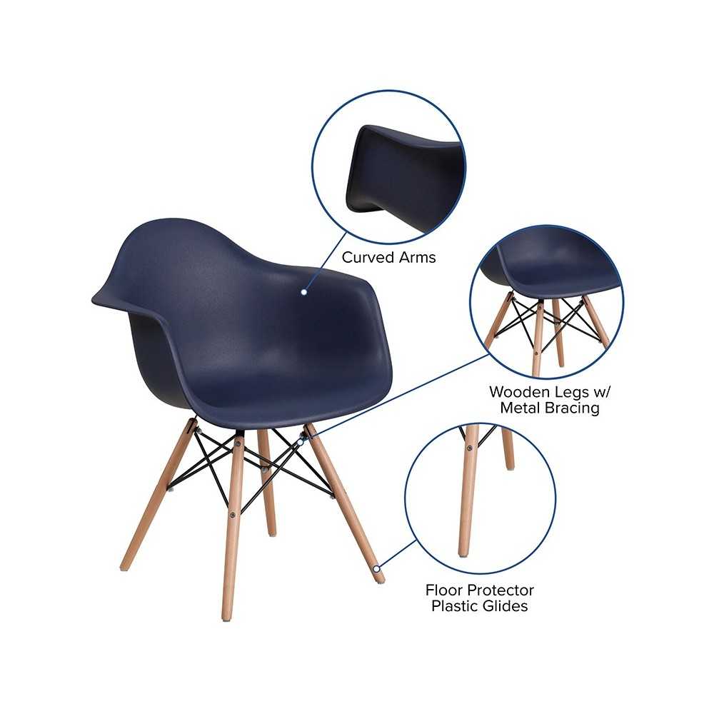 Alonza Series Navy Plastic Chair with Wooden Legs