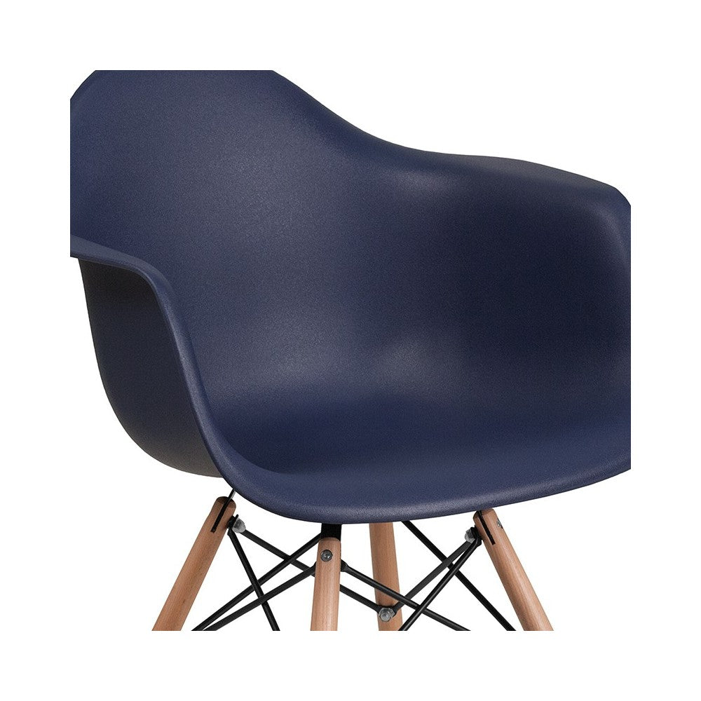 Alonza Series Navy Plastic Chair with Wooden Legs