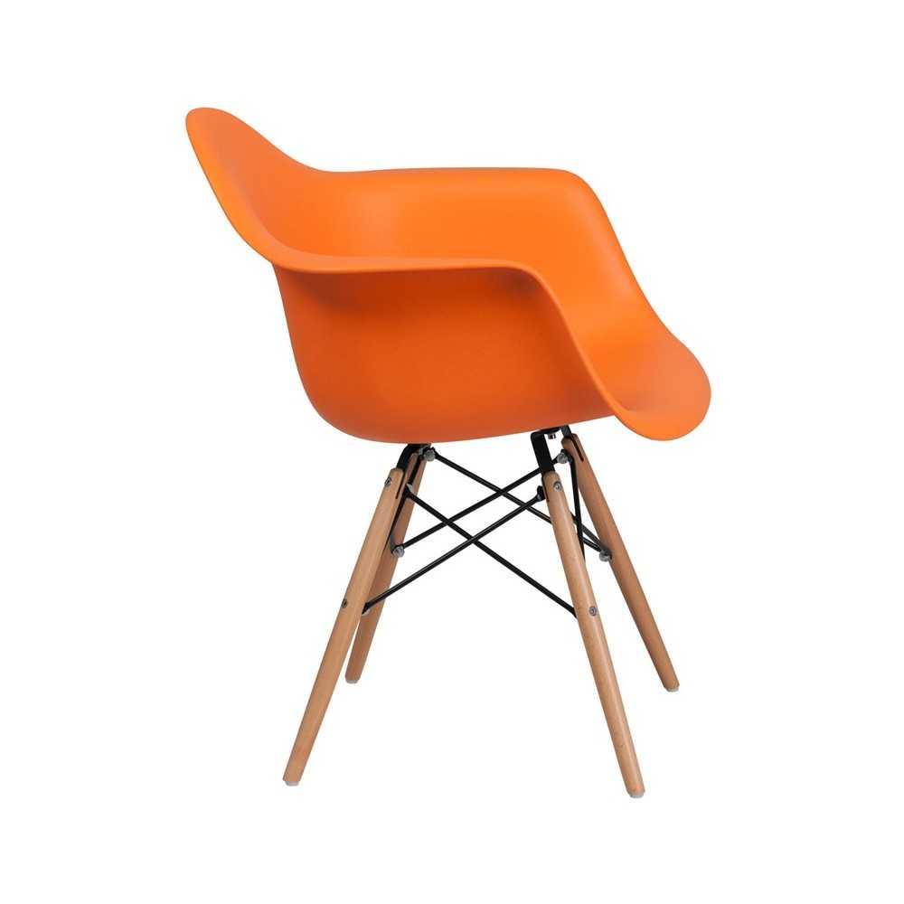 Alonza Series Orange Plastic Chair with Wooden Legs