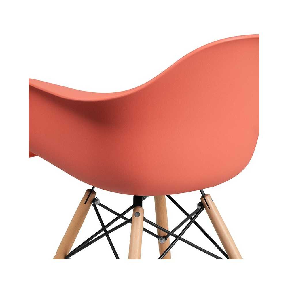 Alonza Series Peach Plastic Chair with Wooden Legs