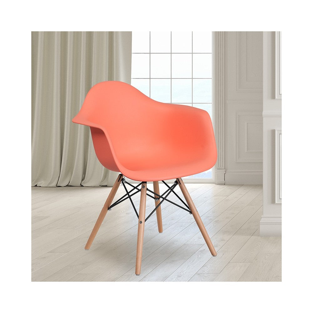 Alonza Series Peach Plastic Chair with Wooden Legs