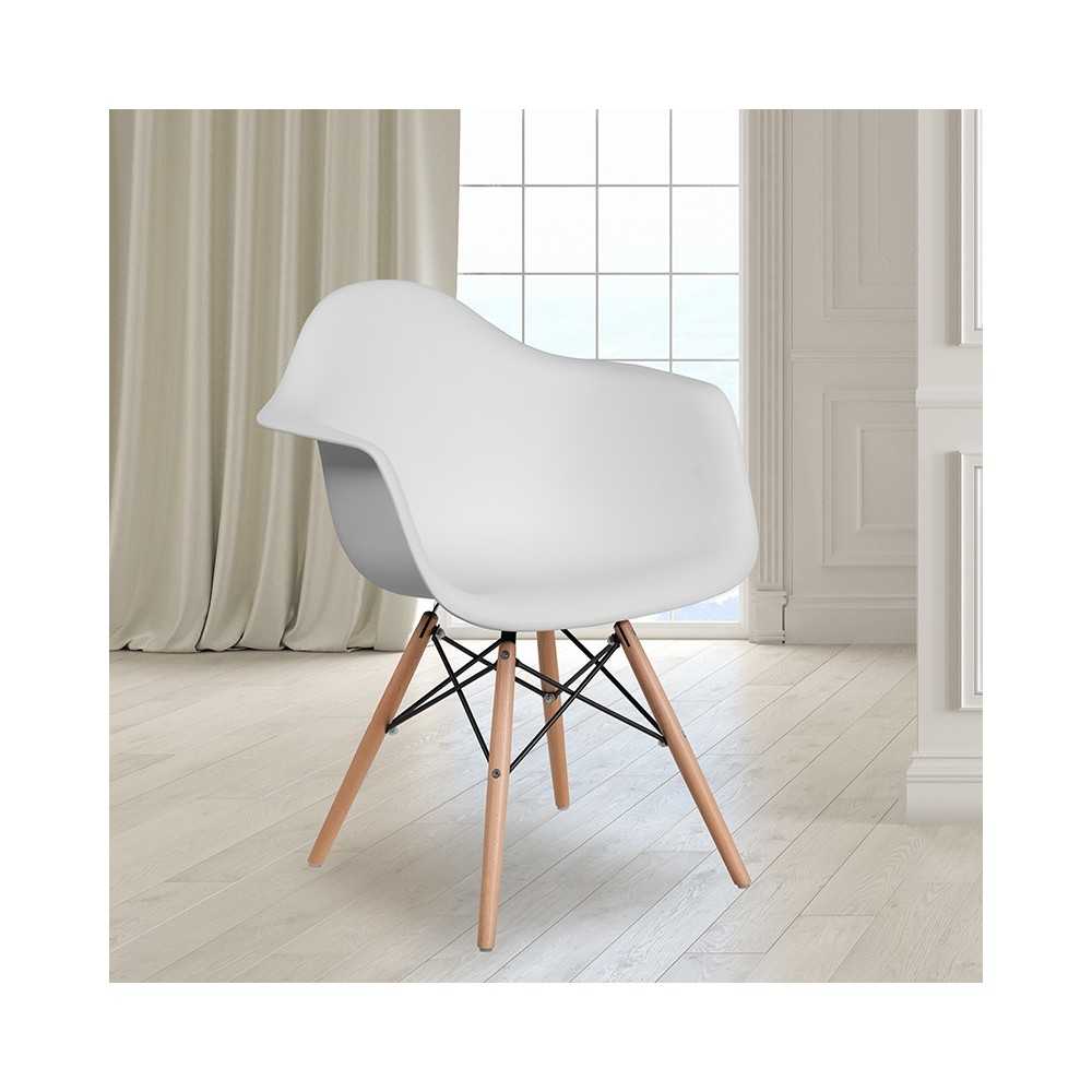 Alonza Series White Plastic Chair with Wooden Legs