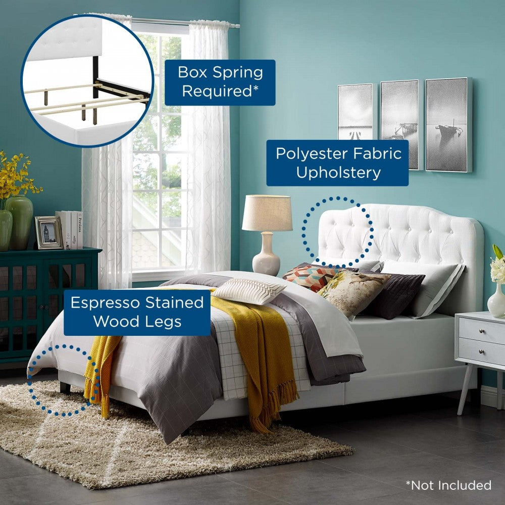 Amelia King Upholstered Fabric Bed, White