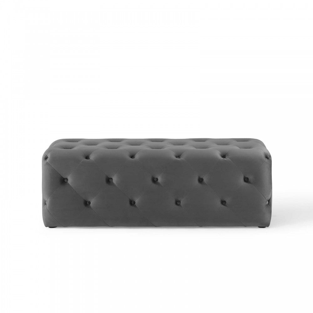Amour 48" Tufted Button Entryway Performance Velvet Bench, Gray