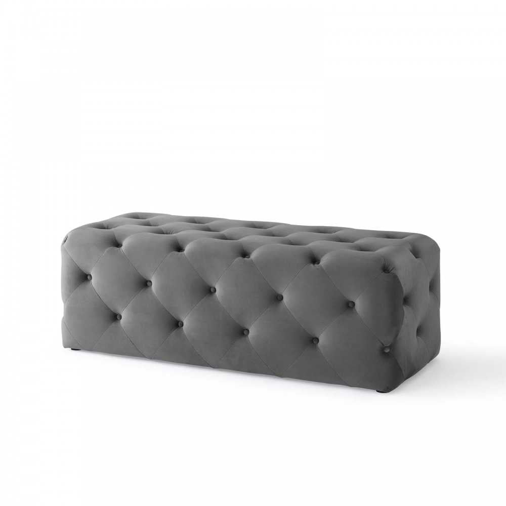 Amour 48" Tufted Button Entryway Performance Velvet Bench, Gray
