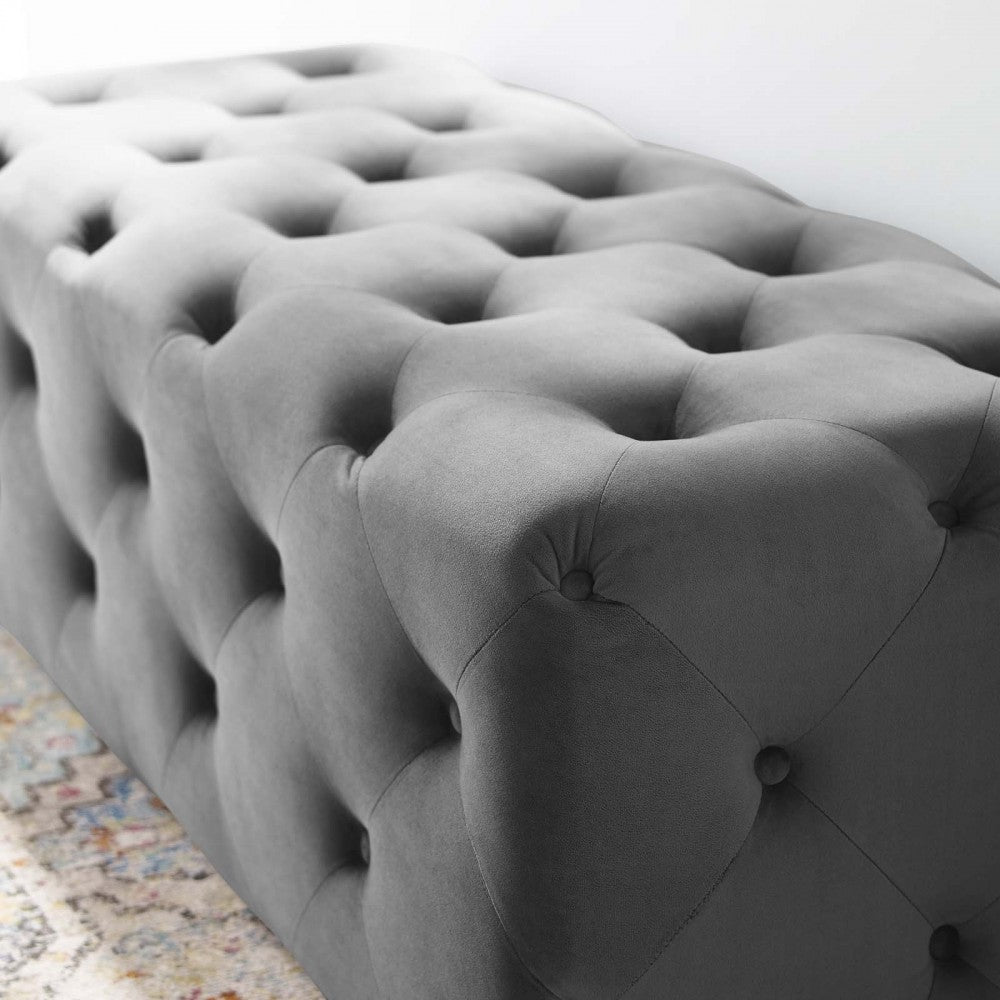 Amour 48" Tufted Button Entryway Performance Velvet Bench, Gray