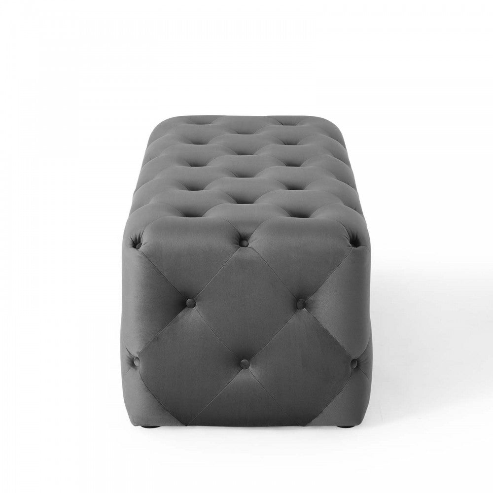 Amour 48" Tufted Button Entryway Performance Velvet Bench, Gray
