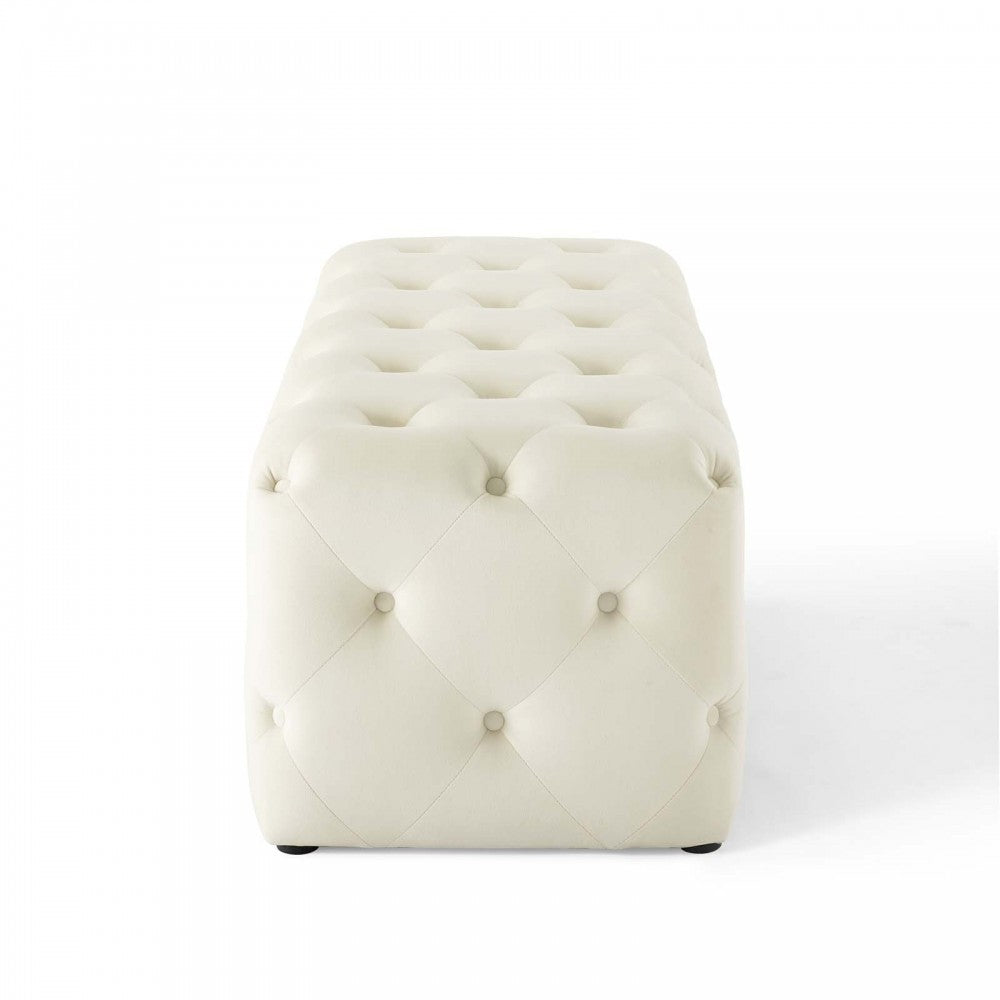 Amour 48" Tufted Button Entryway Performance Velvet Bench, Ivory
