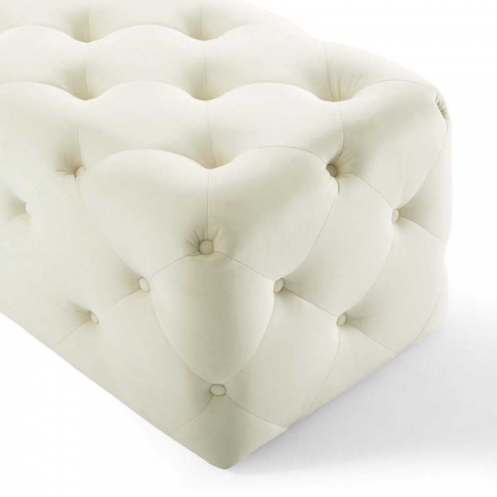 Amour 48" Tufted Button Entryway Performance Velvet Bench, Ivory