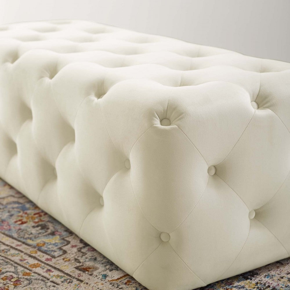 Amour 48" Tufted Button Entryway Performance Velvet Bench, Ivory