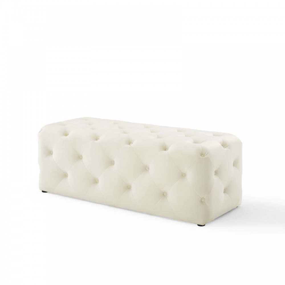 Amour 48" Tufted Button Entryway Performance Velvet Bench, Ivory