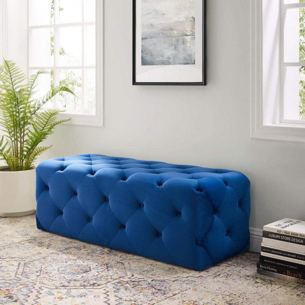 Amour 48" Tufted Button Entryway Performance Velvet Bench, Navy