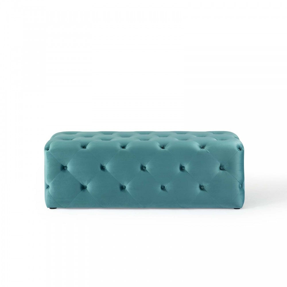 Amour 48" Tufted Button Entryway Performance Velvet Bench, Sea Blue