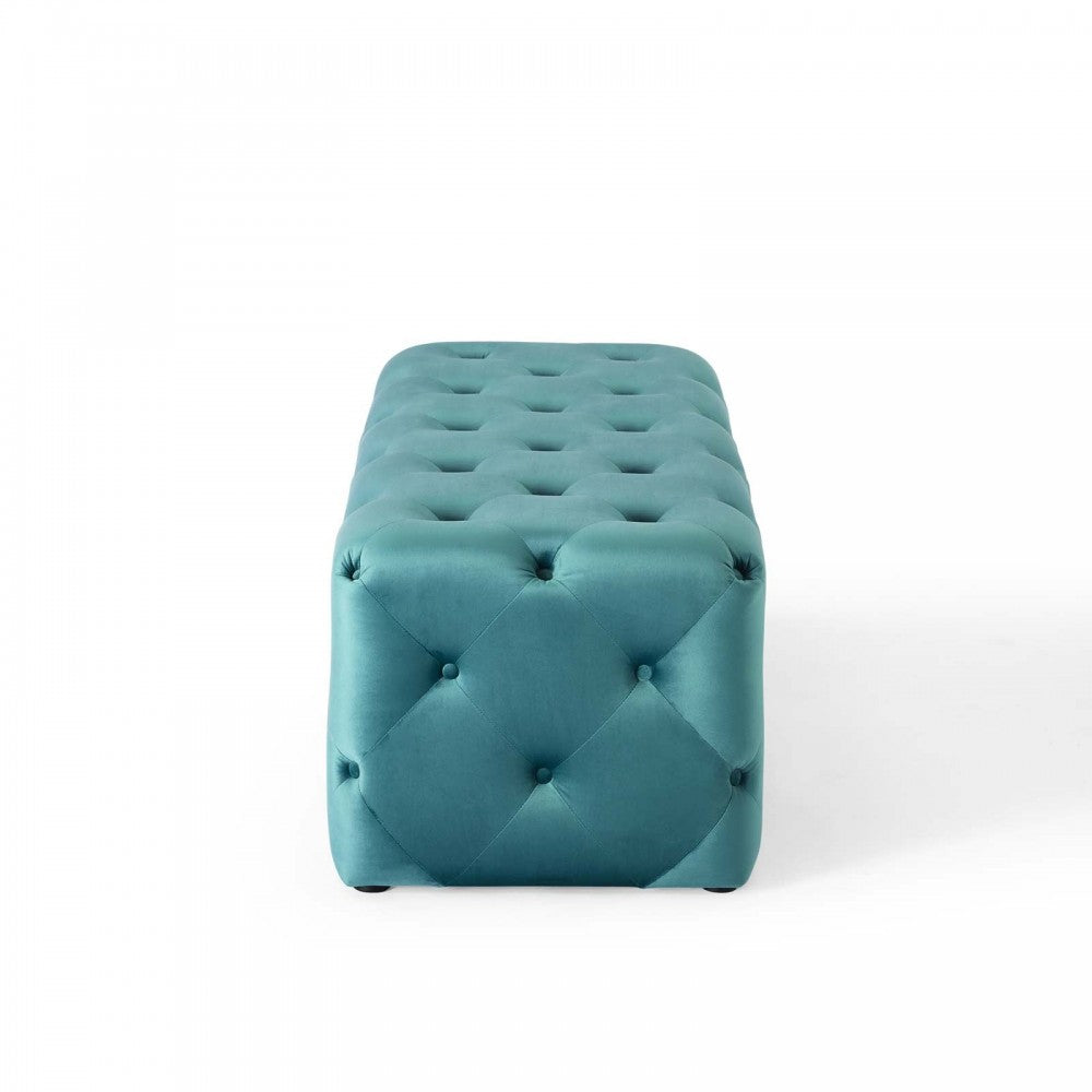 Amour 48" Tufted Button Entryway Performance Velvet Bench, Sea Blue