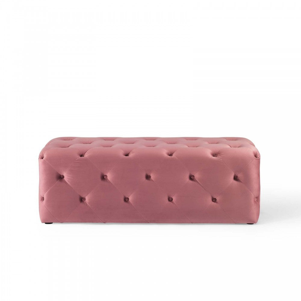 Amour 48" Tufted Button Entryway Performance Velvet Bench, Dusty Rose