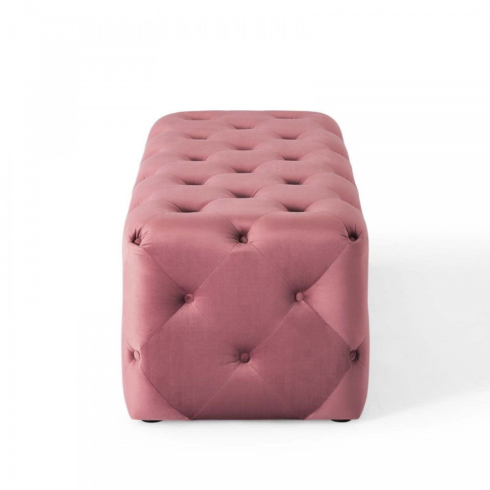 Amour 48" Tufted Button Entryway Performance Velvet Bench, Dusty Rose