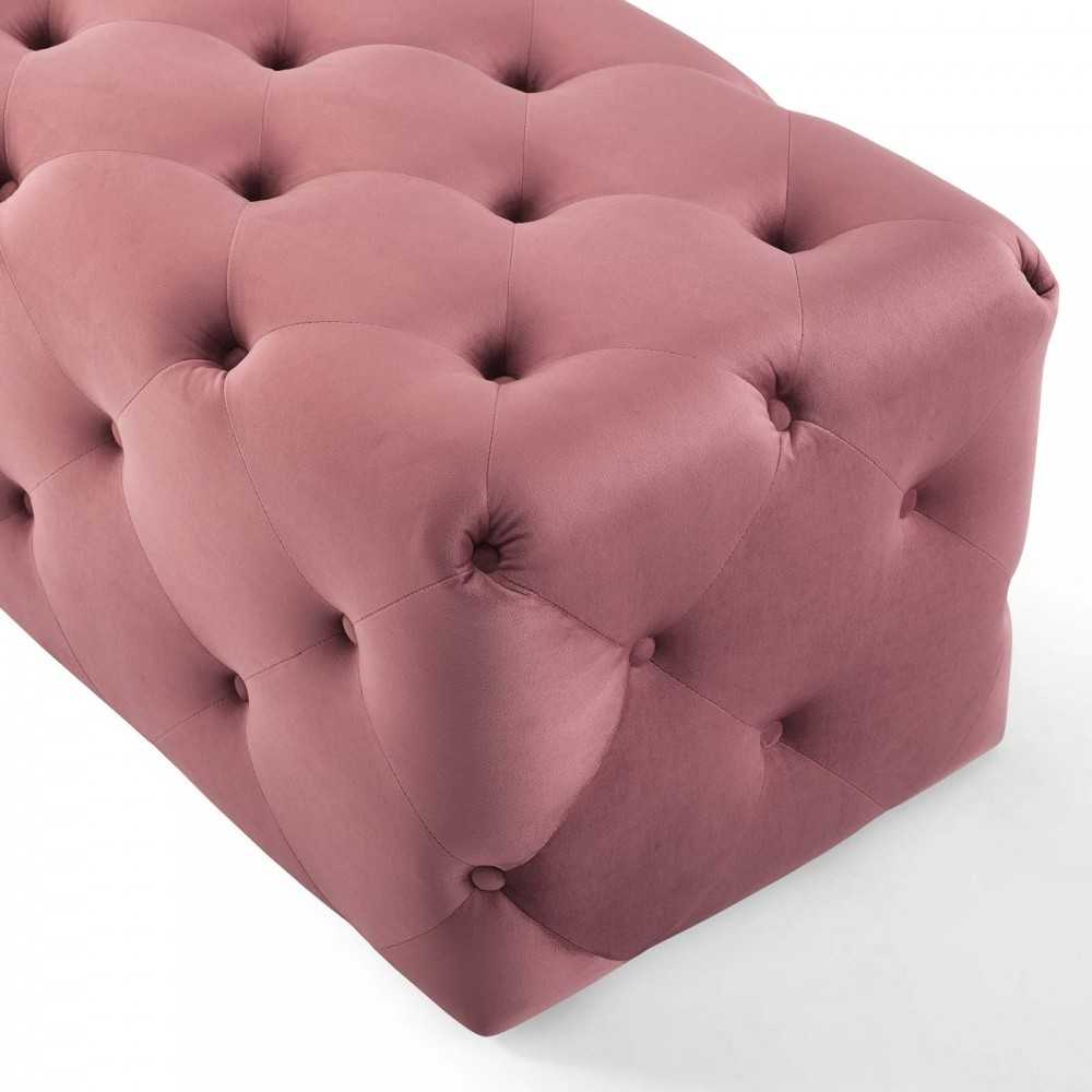 Amour 48" Tufted Button Entryway Performance Velvet Bench, Dusty Rose