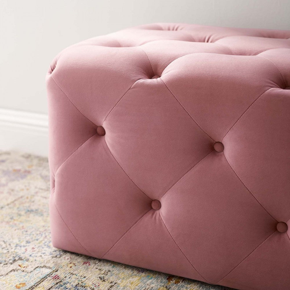 Amour 48" Tufted Button Entryway Performance Velvet Bench, Dusty Rose