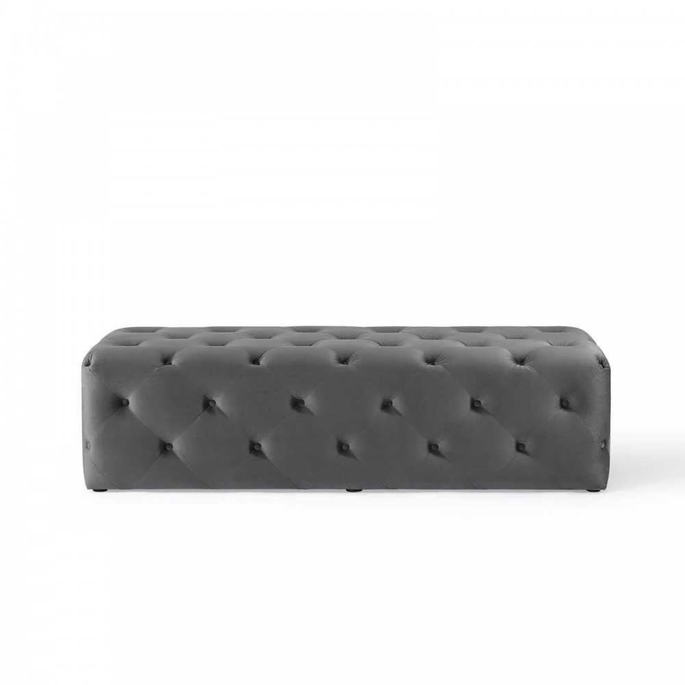 Amour 60" Tufted Button Entryway Performance Velvet Bench, Gray