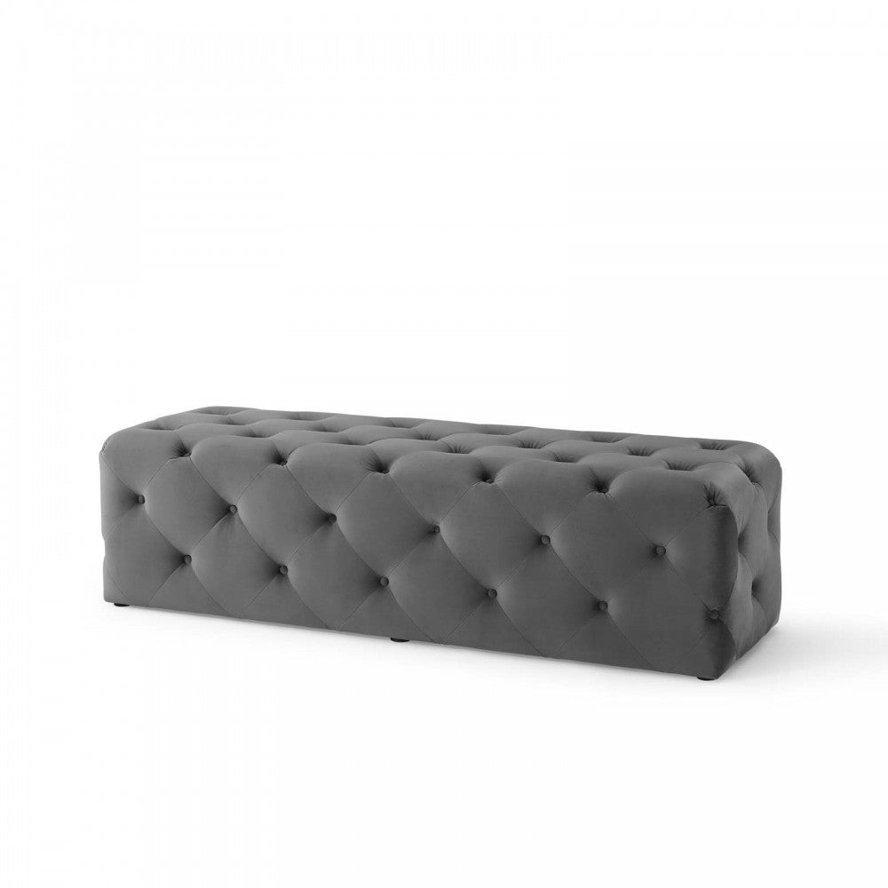 Amour 60" Tufted Button Entryway Performance Velvet Bench, Gray