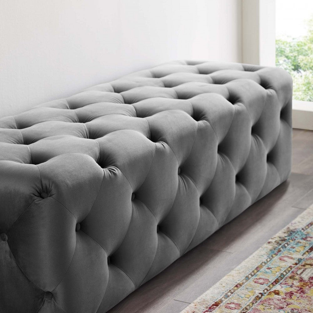 Amour 60" Tufted Button Entryway Performance Velvet Bench, Gray