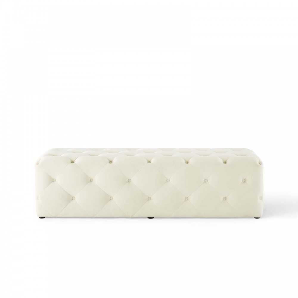 Amour 60" Tufted Button Entryway Performance Velvet Bench, Ivory