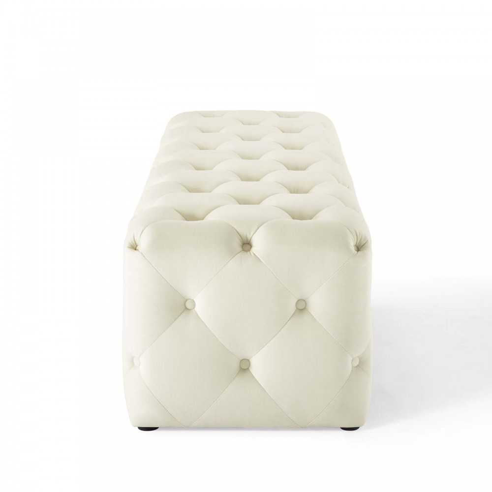 Amour 60" Tufted Button Entryway Performance Velvet Bench, Ivory