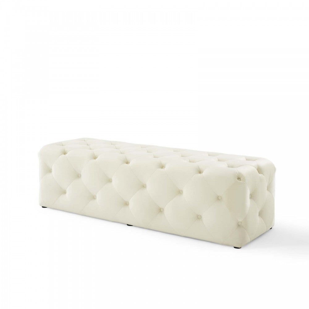 Amour 60" Tufted Button Entryway Performance Velvet Bench, Ivory
