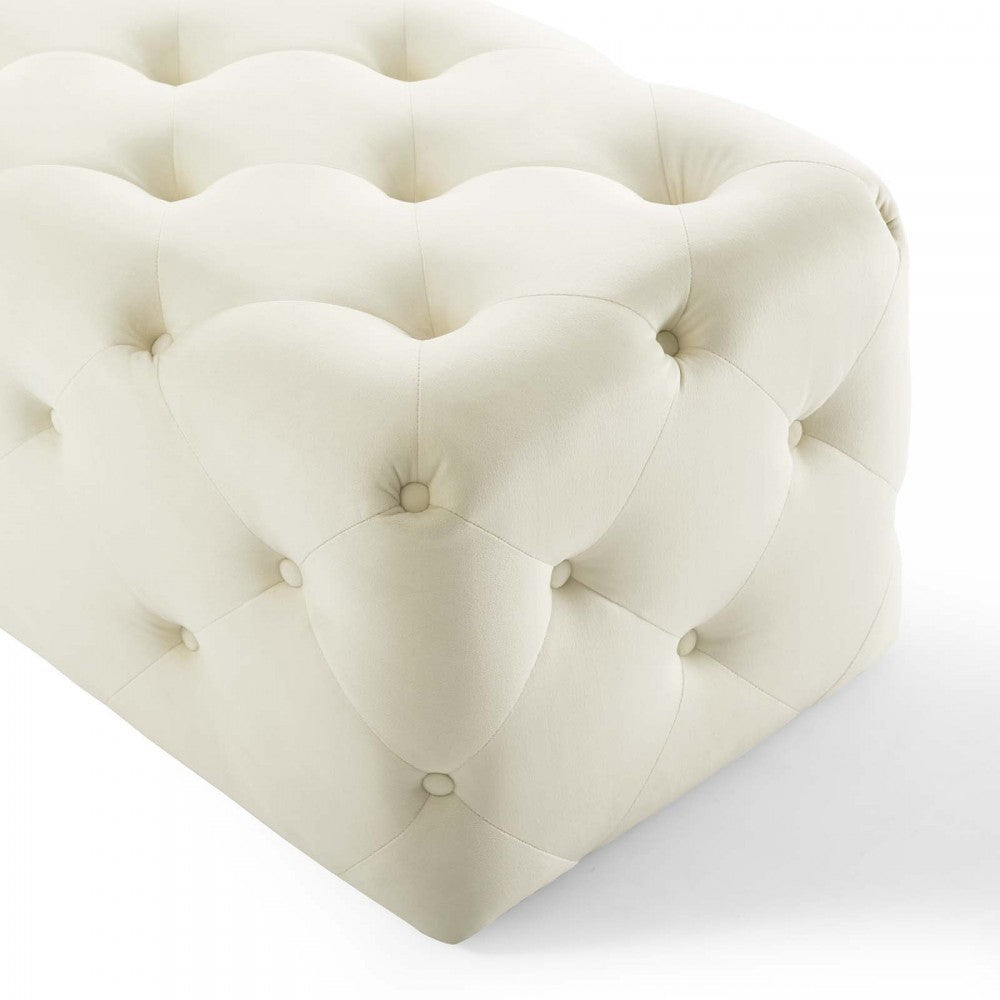 Amour 60" Tufted Button Entryway Performance Velvet Bench, Ivory