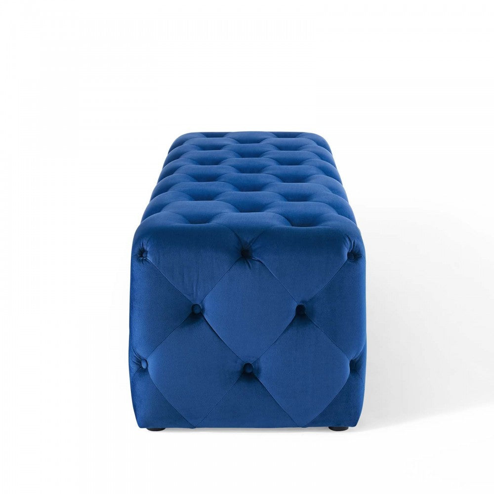 Amour 60" Tufted Button Entryway Performance Velvet Bench, Navy