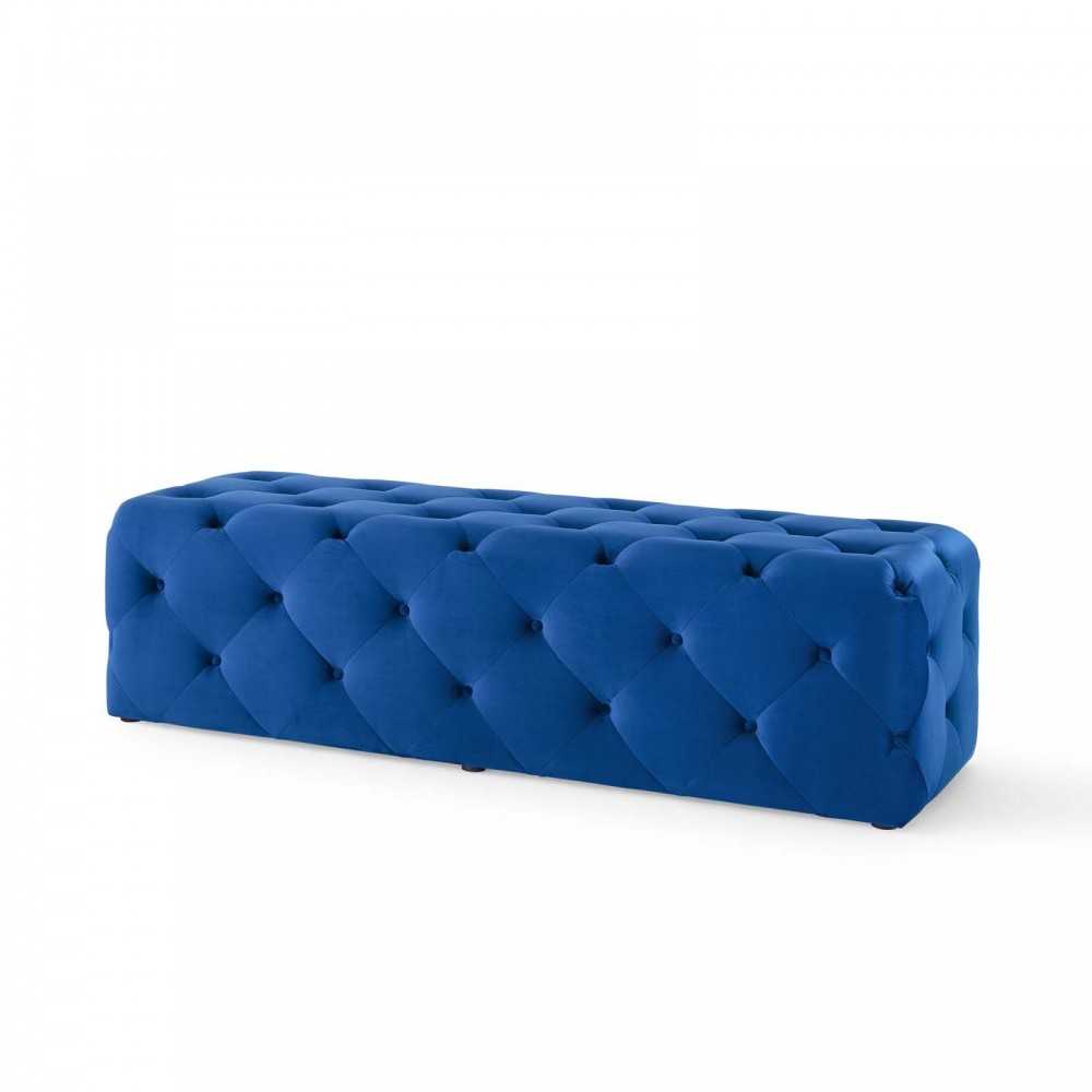 Amour 60" Tufted Button Entryway Performance Velvet Bench, Navy