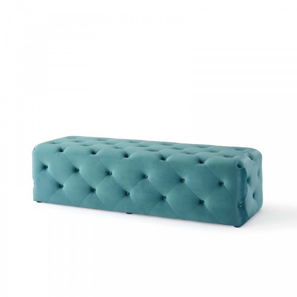 Amour 60" Tufted Button Entryway Performance Velvet Bench, Sea Blue