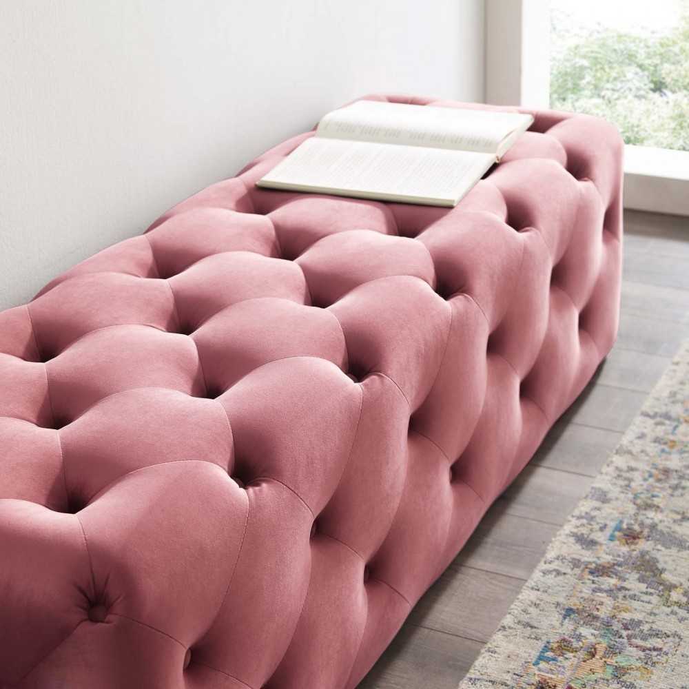 Amour 60" Tufted Button Entryway Performance Velvet Bench, Dusty Rose
