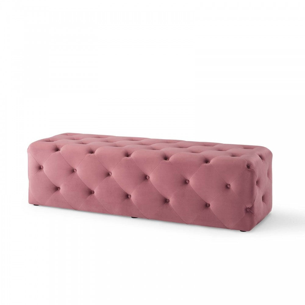Amour 60" Tufted Button Entryway Performance Velvet Bench, Dusty Rose
